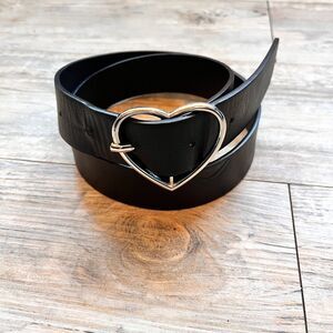 Brandy Melville Heart Buckle Belt Black Faux Leather Y2K Coquette Cute S/M